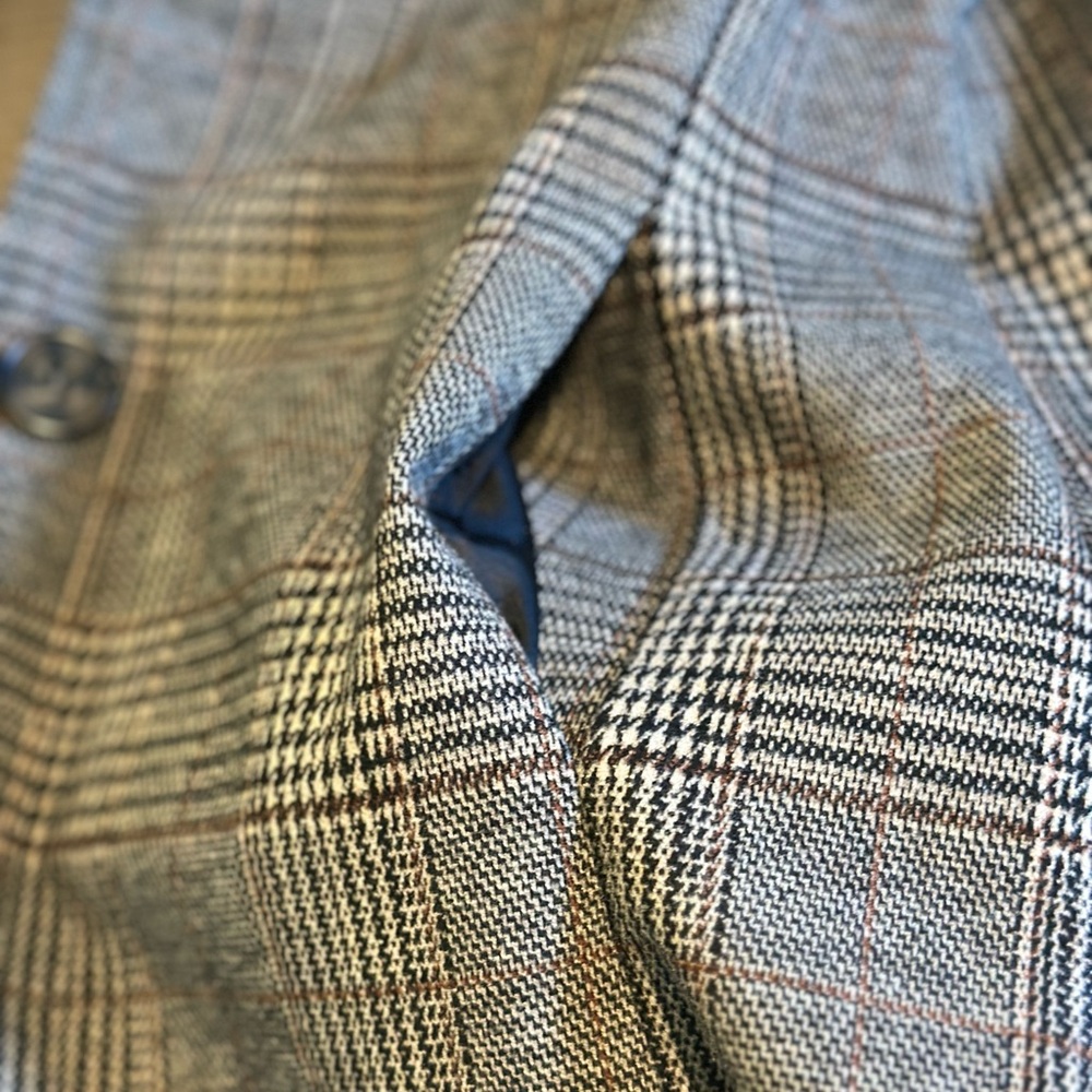 Glen Plaid Long Anthro Blazer - Grey/Cream/Black- XS- Boho Academia/Old World - Picture 9 of 11